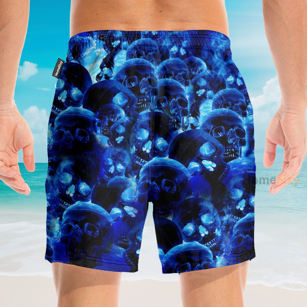 Blue Skull Men's Button Up Shirts - Hawaiian Shirt & Beach Shorts