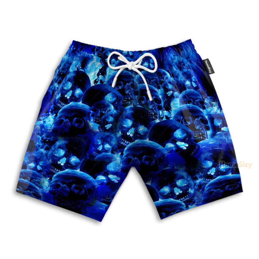 Blue Skull Men's Button Up Shirts - Hawaiian Shirt & Beach Shorts