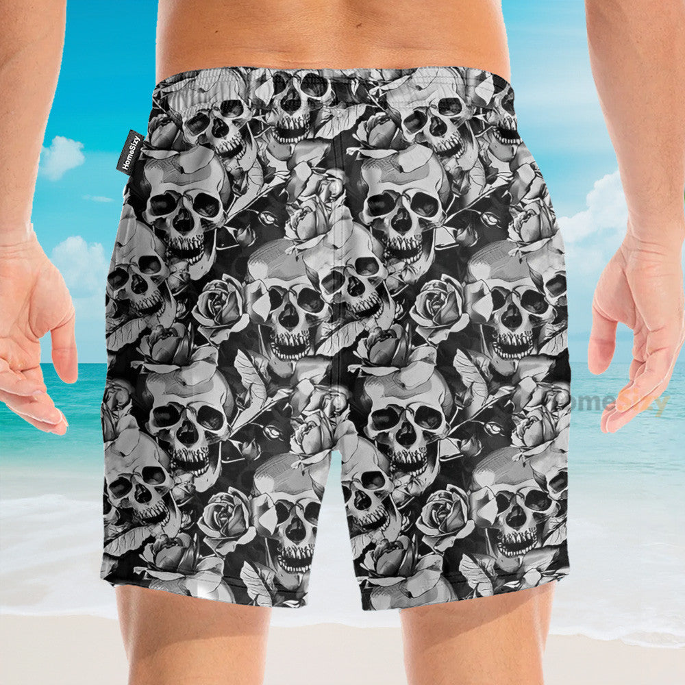 Black And White Skull - Hawaiian Shirt & Beach Shorts