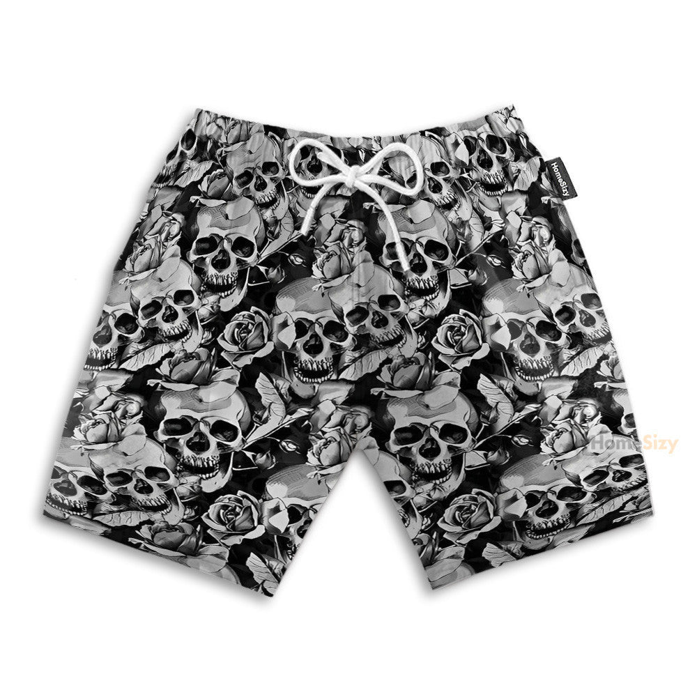 Black And White Skull - Hawaiian Shirt & Beach Shorts
