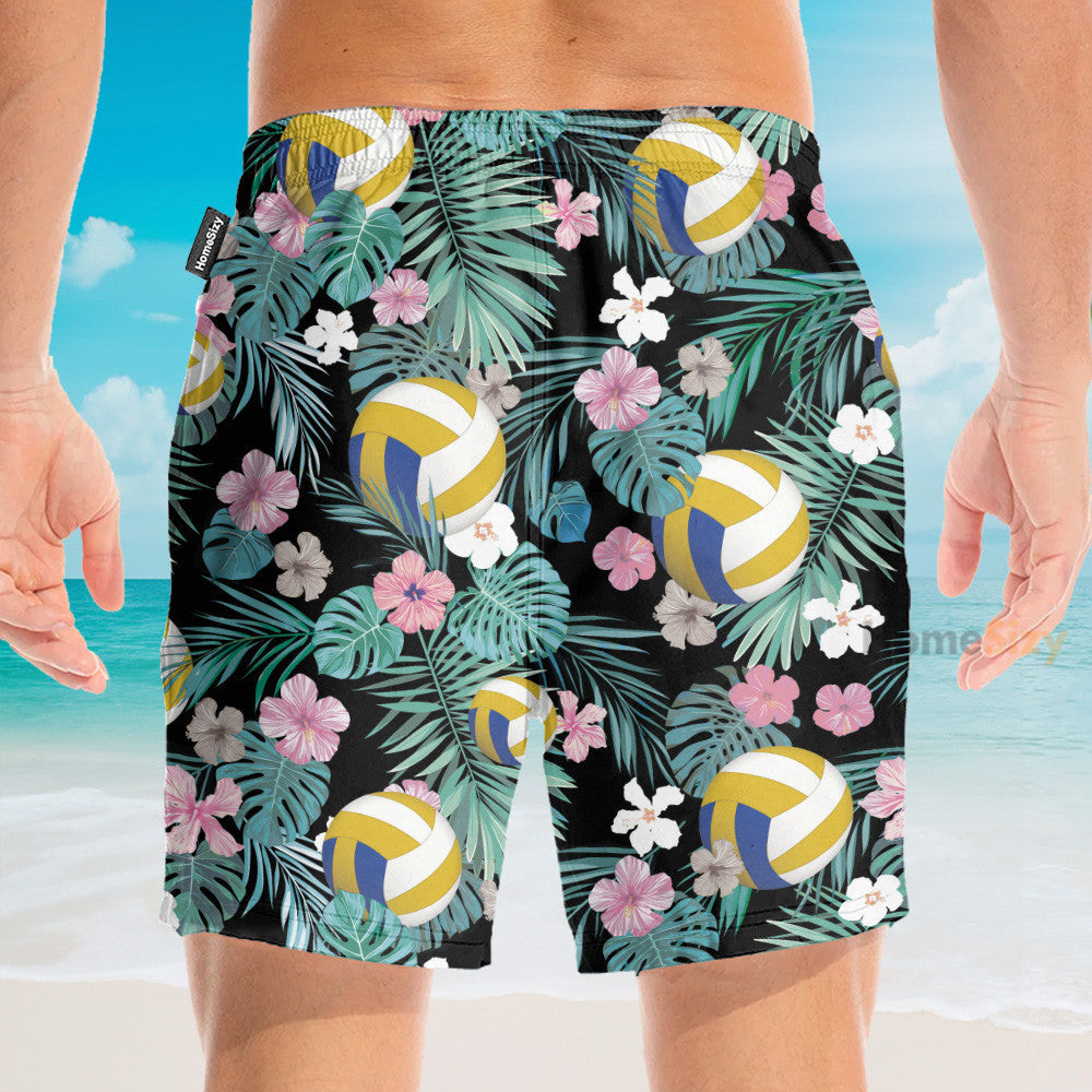 Volleyball Tropical Leaves Pattern - Hawaiian Shirt & Beach Shorts