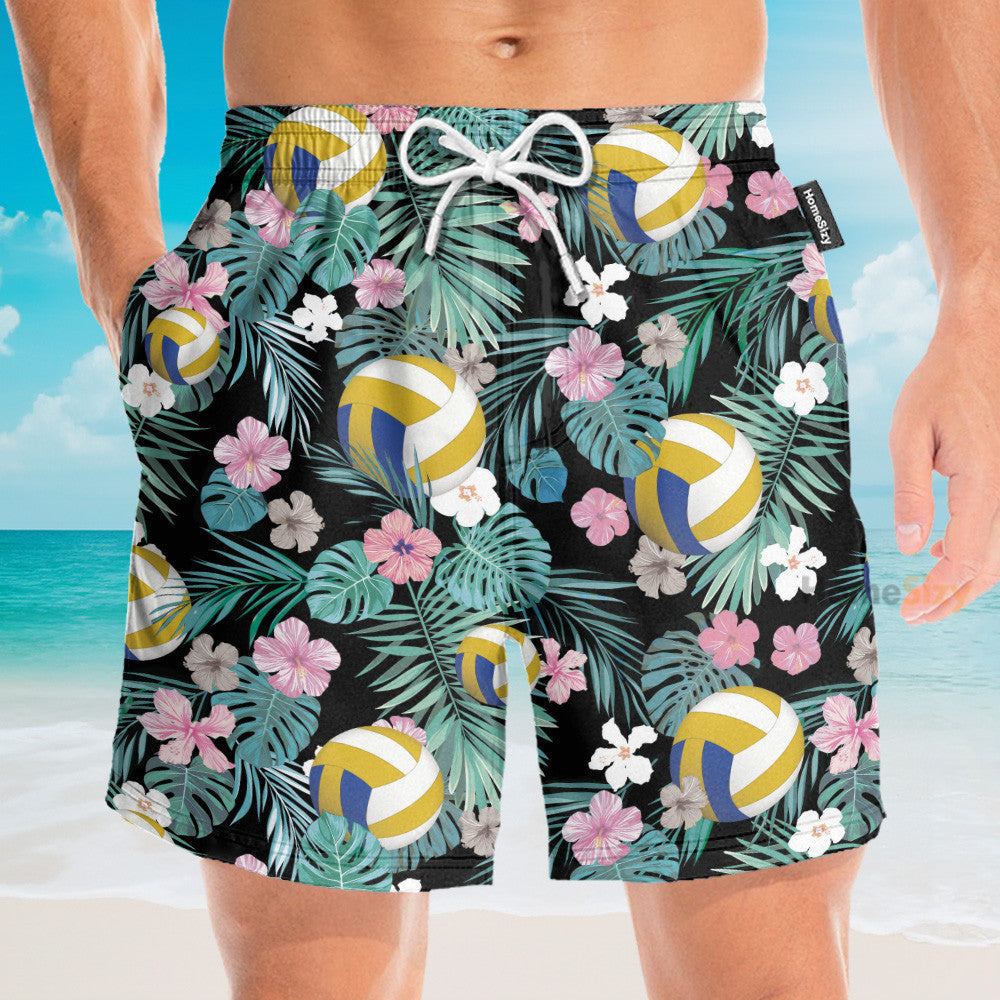 Volleyball Tropical Leaves Pattern - Hawaiian Shirt & Beach Shorts