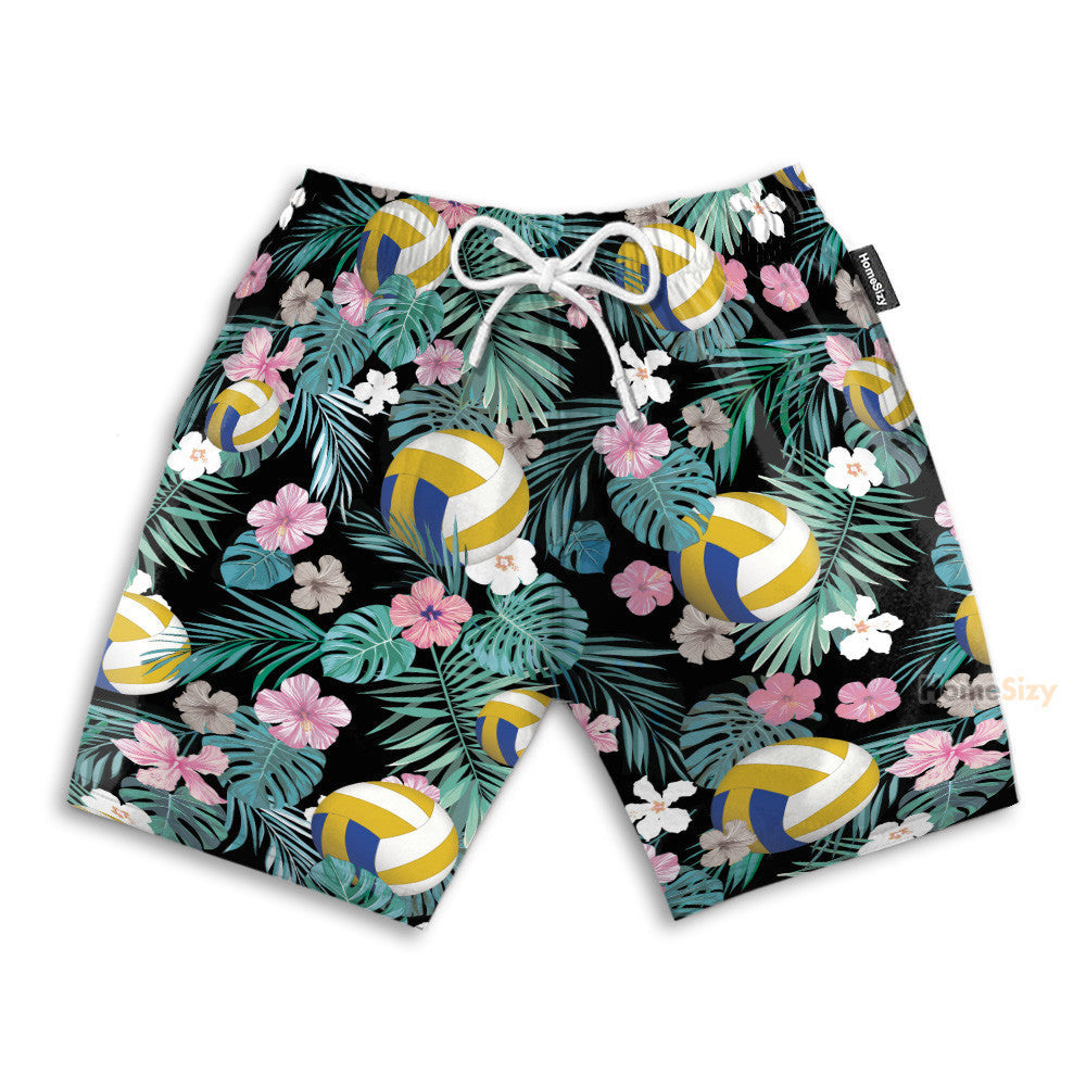 Volleyball Tropical Leaves Pattern - Hawaiian Shirt & Beach Shorts