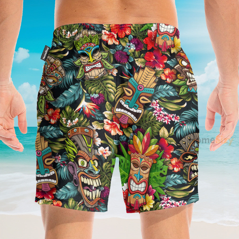 Summer Aloha Colorful Tiki Tiki - Hawaiian Shirt & Beach Shorts