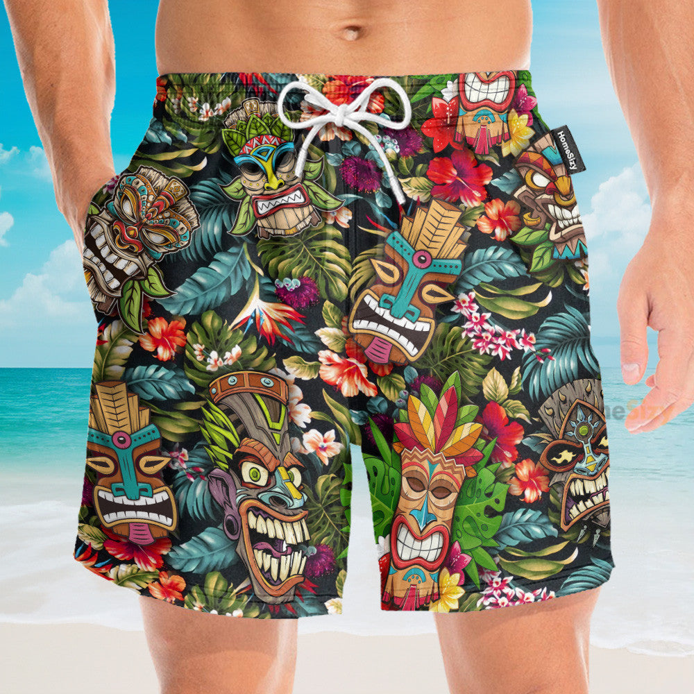 Summer Aloha Colorful Tiki Tiki - Hawaiian Shirt & Beach Shorts