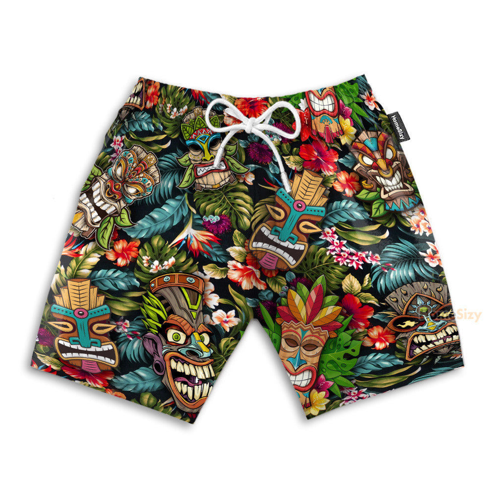 Summer Aloha Colorful Tiki Tiki - Hawaiian Shirt & Beach Shorts