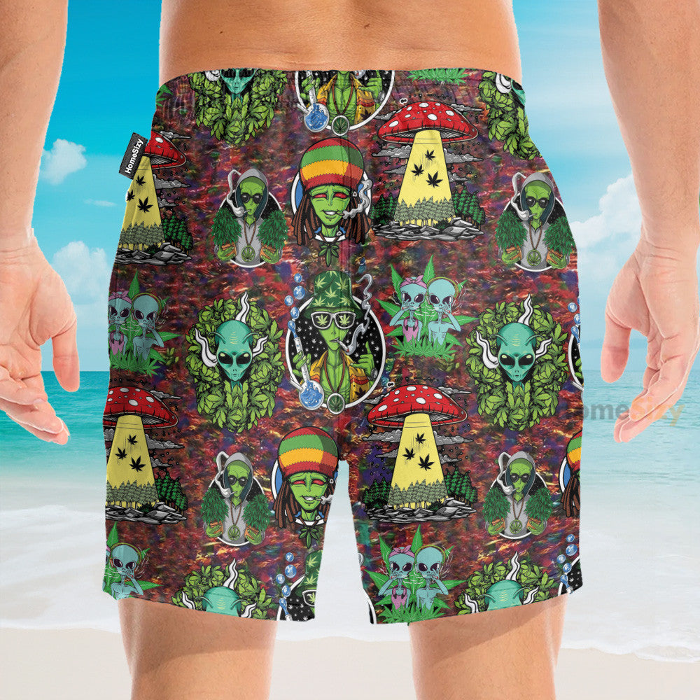 Hippie Trippy Alien Smoke Weed - Hawaiian Shirt & Beach Shorts