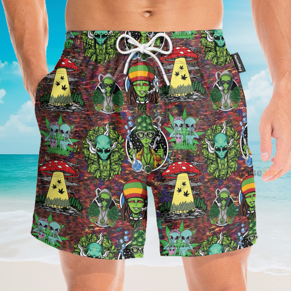 Hippie Trippy Alien Smoke Weed - Hawaiian Shirt & Beach Shorts