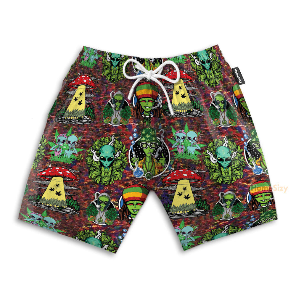 Hippie Trippy Alien Smoke Weed - Hawaiian Shirt & Beach Shorts