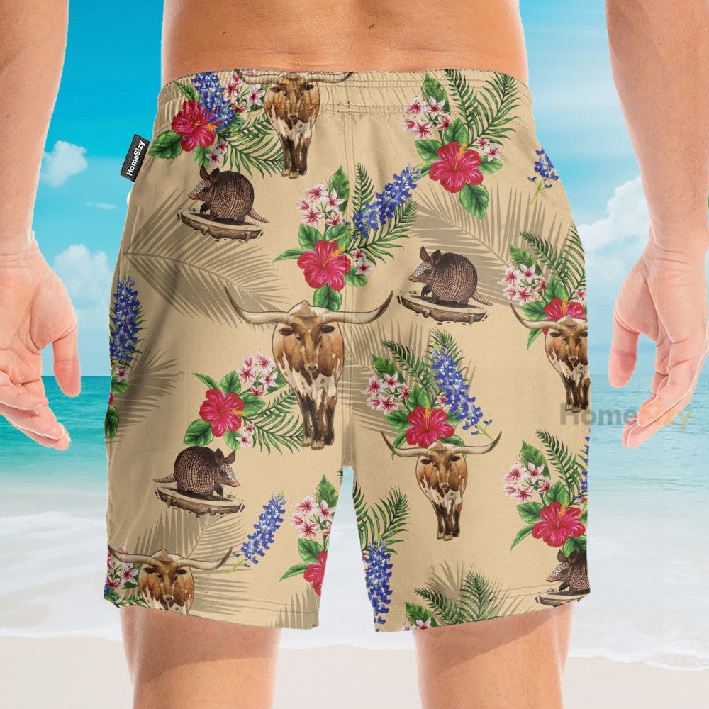 Tribal Armadillo And Longhorn Texas Pattern - Hawaiian Shirt & Beach Shorts