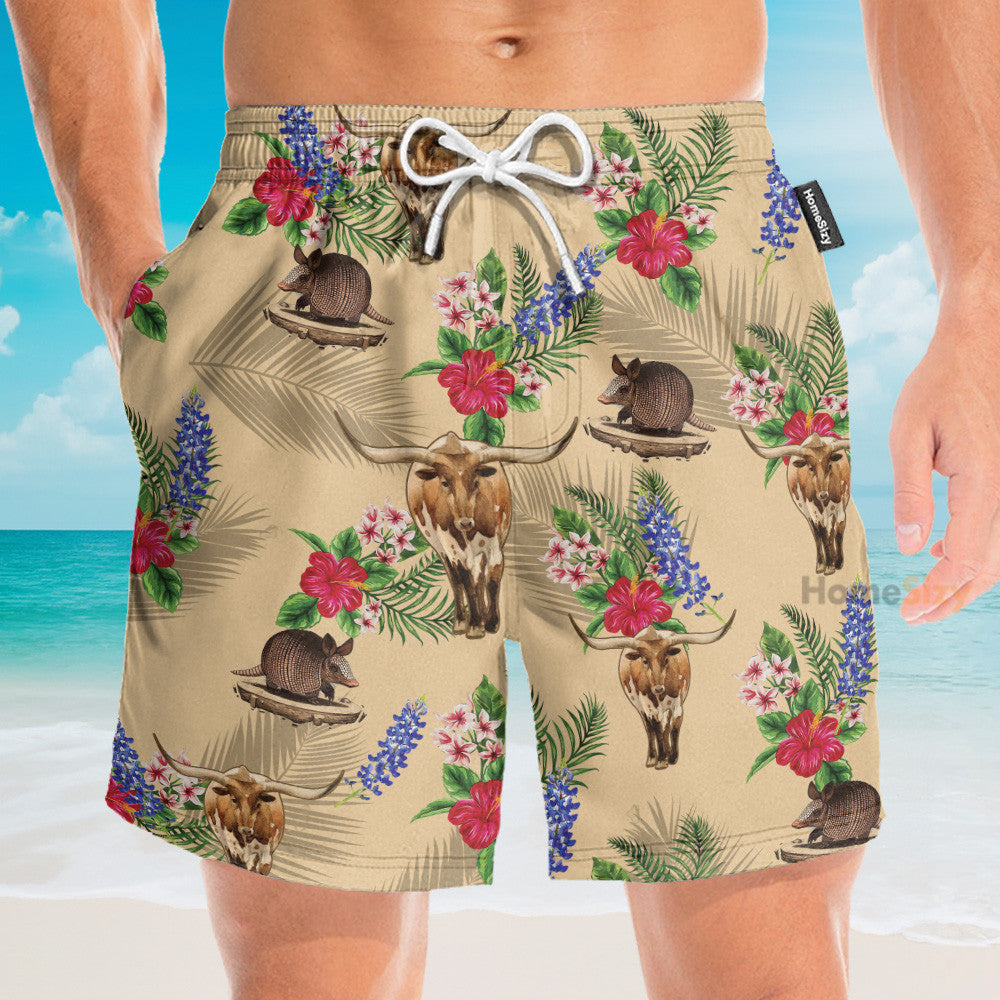 Tribal Armadillo And Longhorn Texas Pattern - Hawaiian Shirt & Beach Shorts