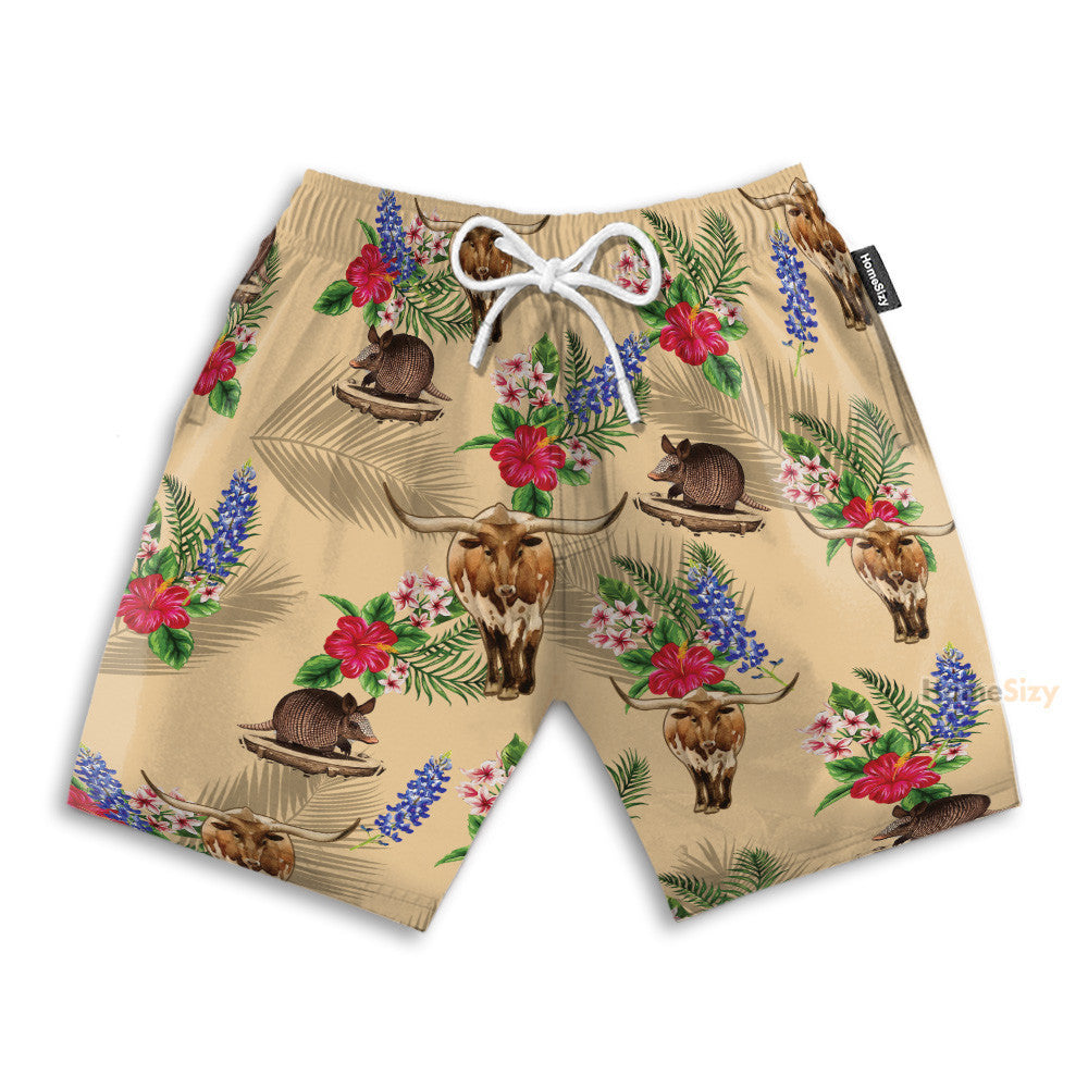 Tribal Armadillo And Longhorn Texas Pattern - Hawaiian Shirt & Beach Shorts
