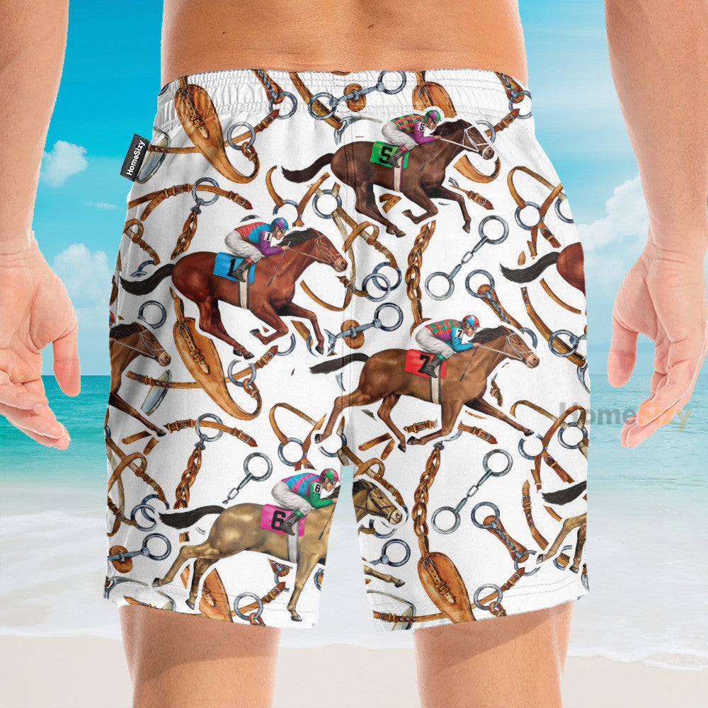 Horse Racing Colorful Horse Reins Pattern- Hawaiian Shirt & Beach Shorts