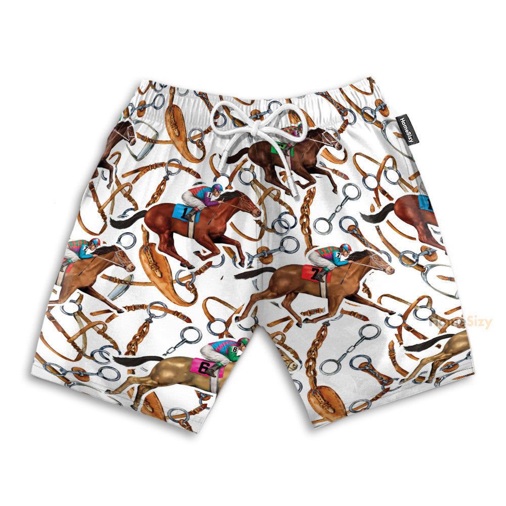 Horse Racing Colorful Horse Reins Pattern- Hawaiian Shirt & Beach Shorts
