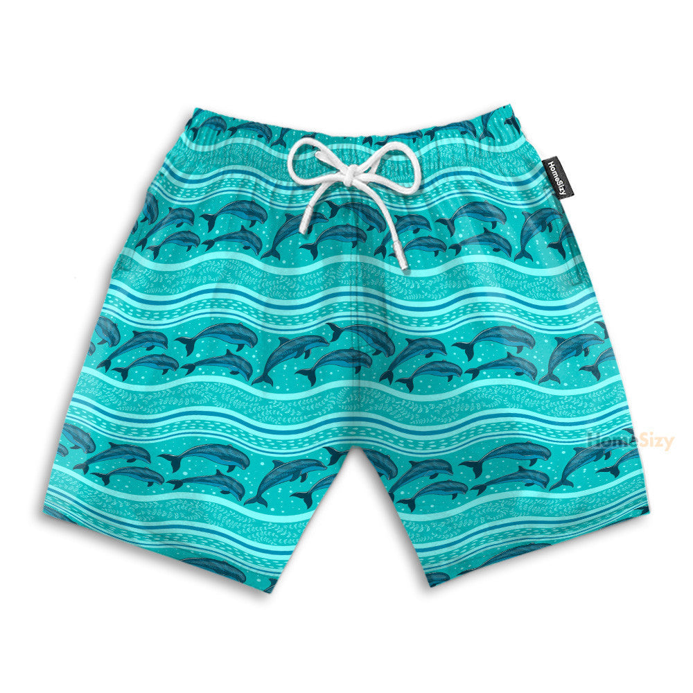 Dolphin Wave Pattern Blue Ocean - Hawaiian Shirt & Beach Shorts