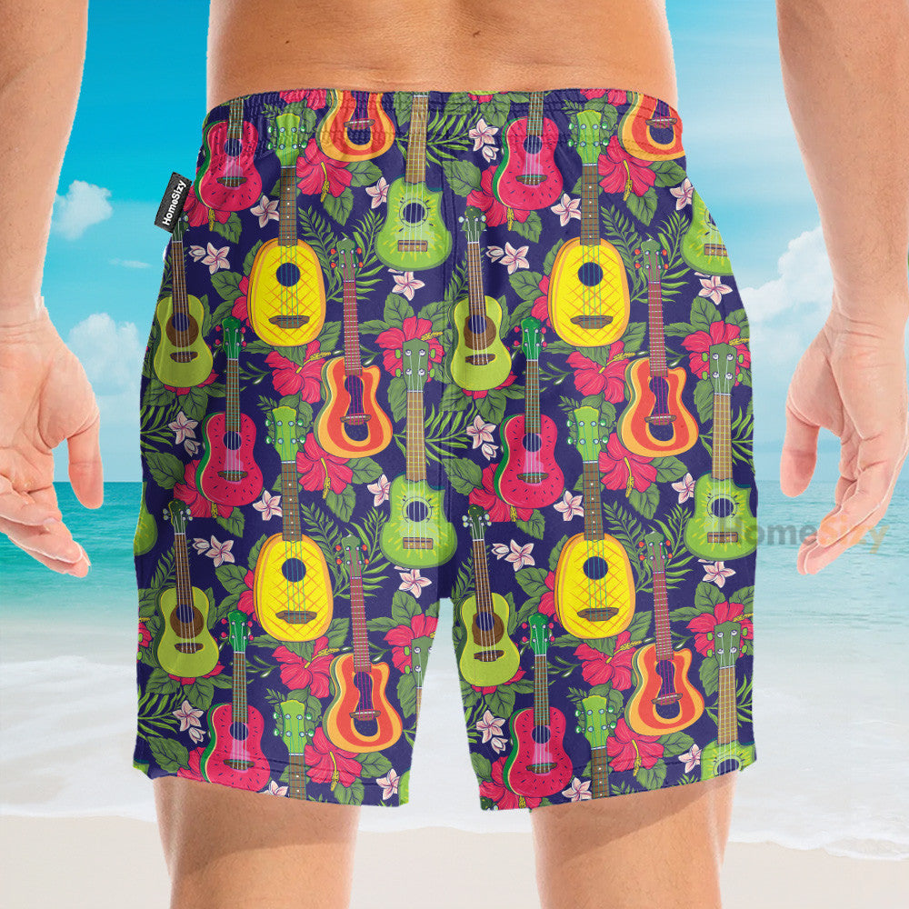 Colorful Fruit Ukulele Tropical Pattern - Hawaiian Shirt & Beach Shorts