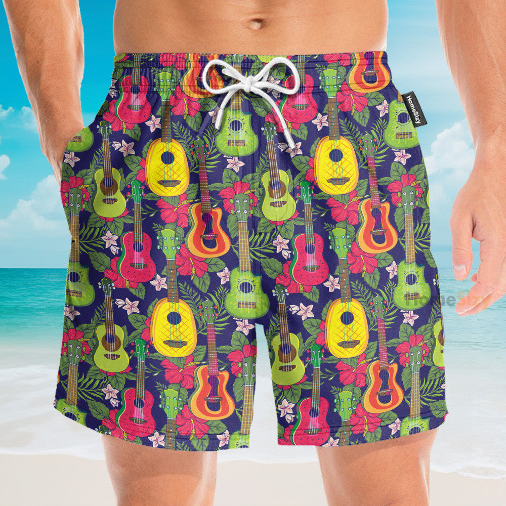 Colorful Fruit Ukulele Tropical Pattern - Hawaiian Shirt & Beach Shorts
