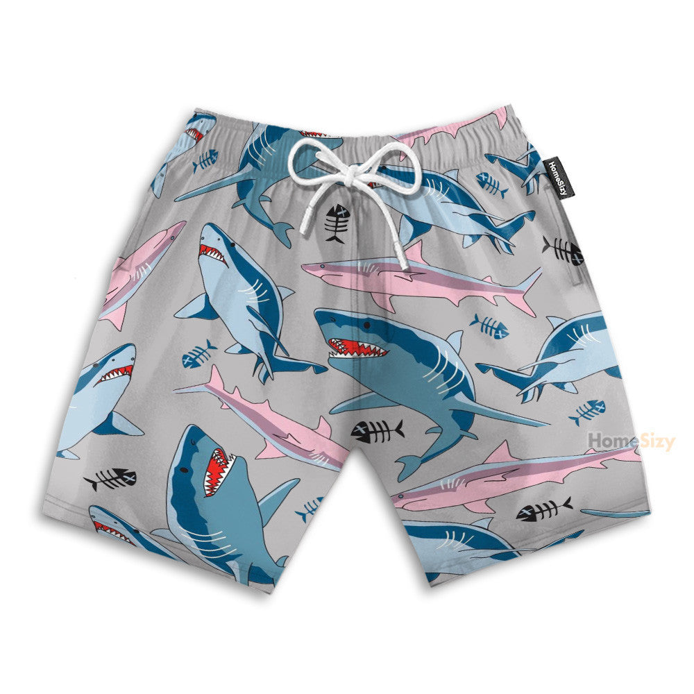 Blue And Pink Shark In The Ocean - Hawaiian Shirt & Beach Shorts