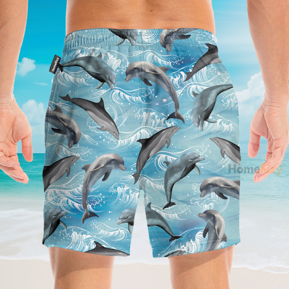 Dolphin Wave Water Blue Beach Pattern - Hawaiian Shirt & Beach Shorts