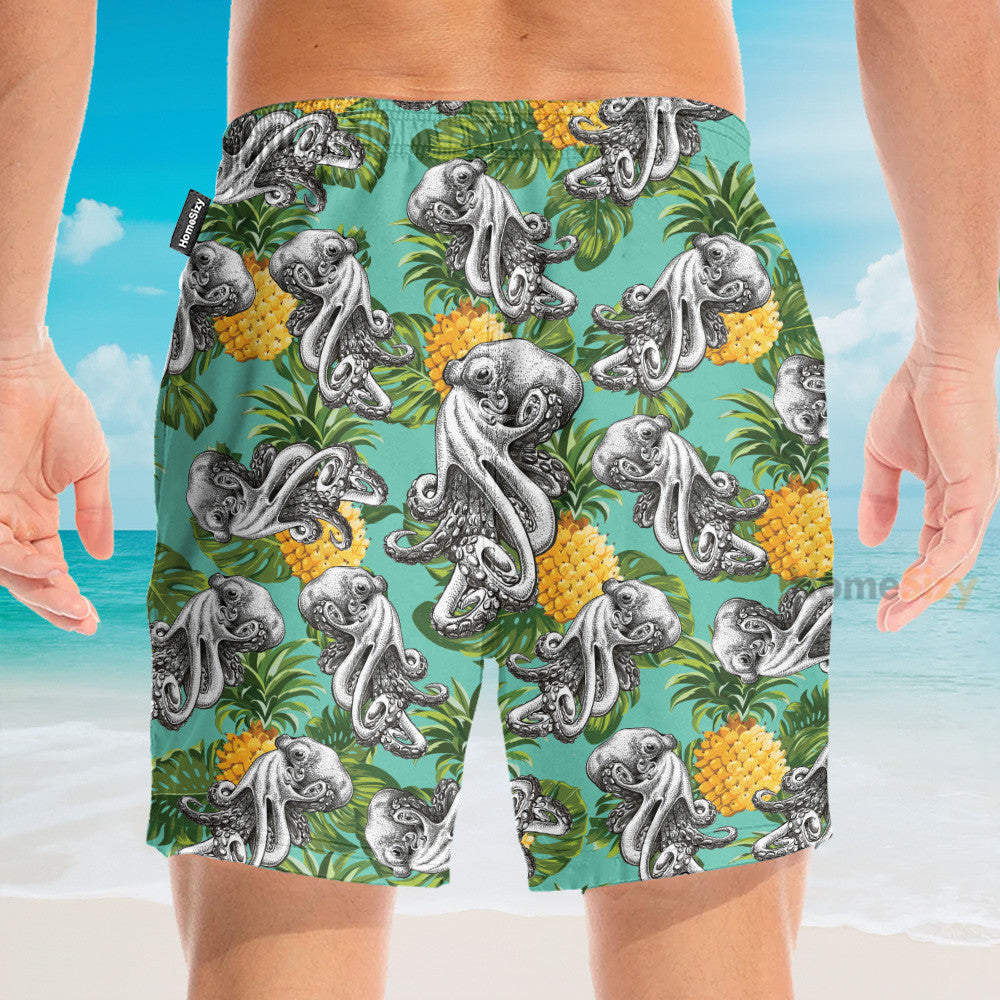Octopus With Pineapple Summer - Hawaiian Shirt & Beach Shorts