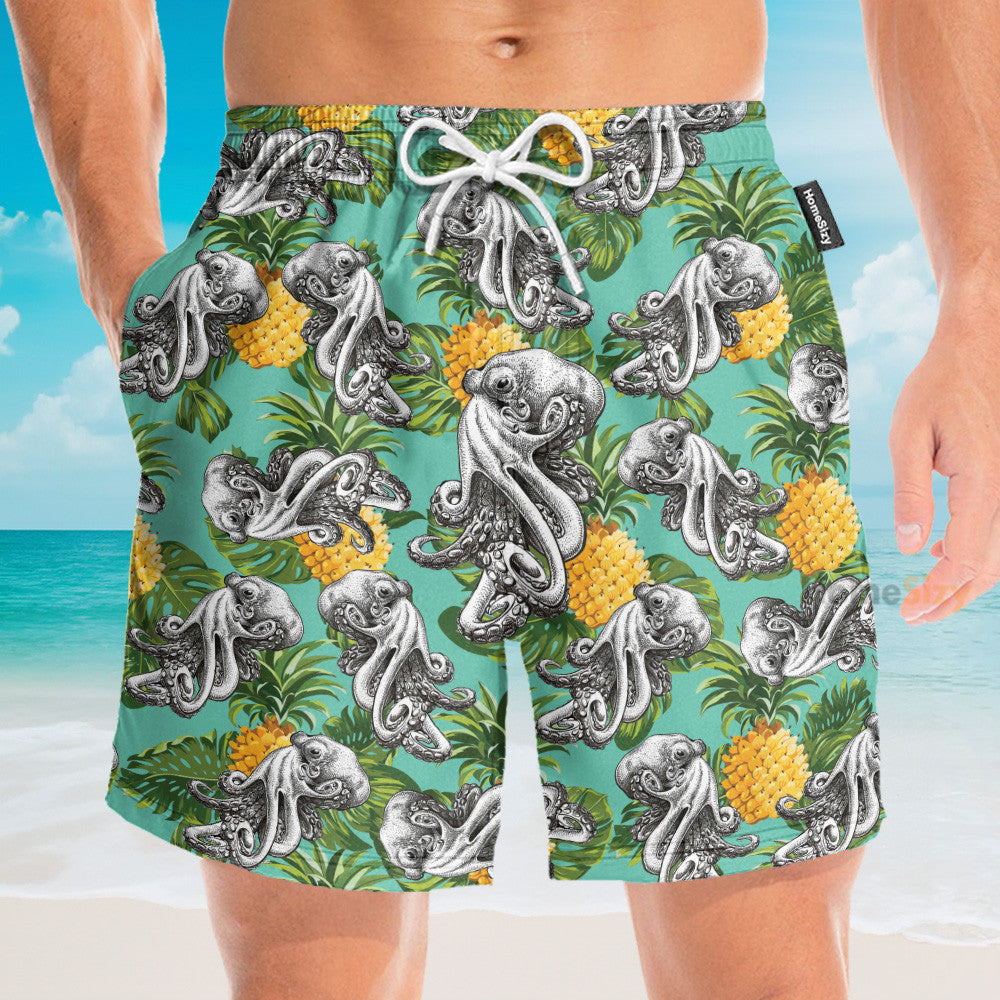 Octopus With Pineapple Summer - Hawaiian Shirt & Beach Shorts