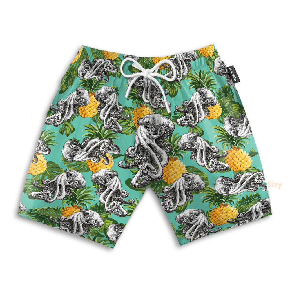 Octopus With Pineapple Summer - Hawaiian Shirt & Beach Shorts