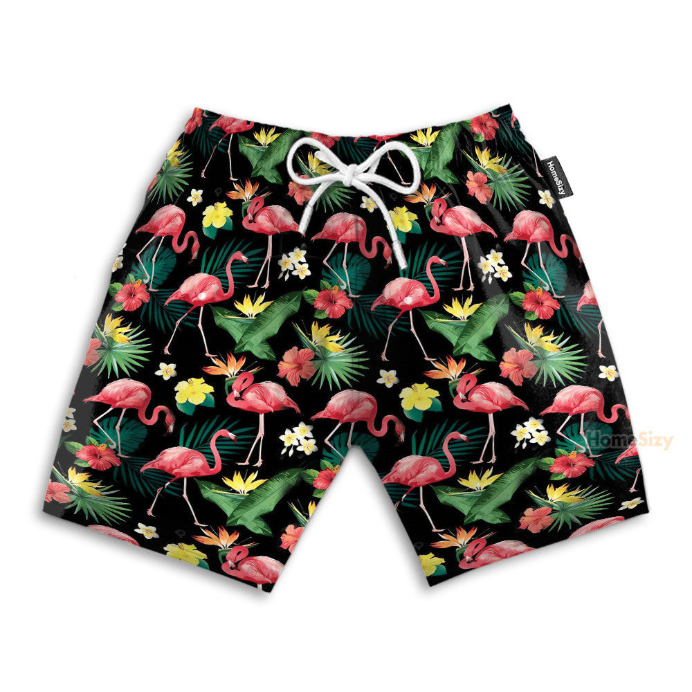 Flamingo Hibiscus Tropical Leaves Pattern - Hawaiian Shirt & Beach Shorts