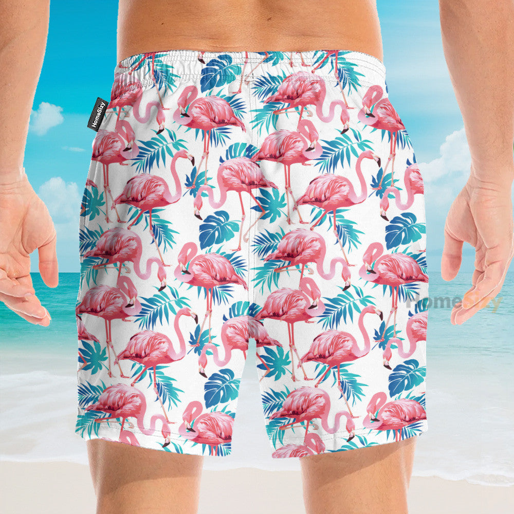 Flamingo Floral Tropical Leaves Pattern - Hawaiian Shirt & Beach Shorts