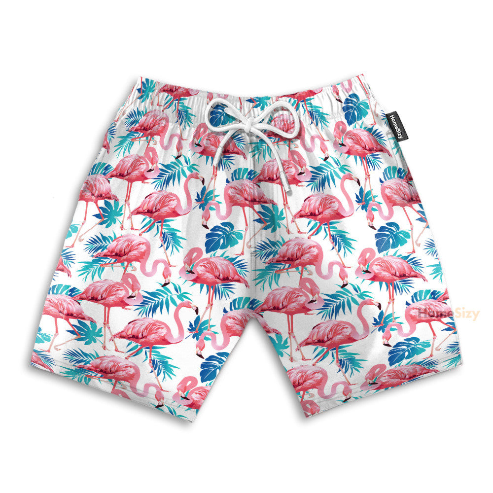 Flamingo Floral Tropical Leaves Pattern - Hawaiian Shirt & Beach Shorts