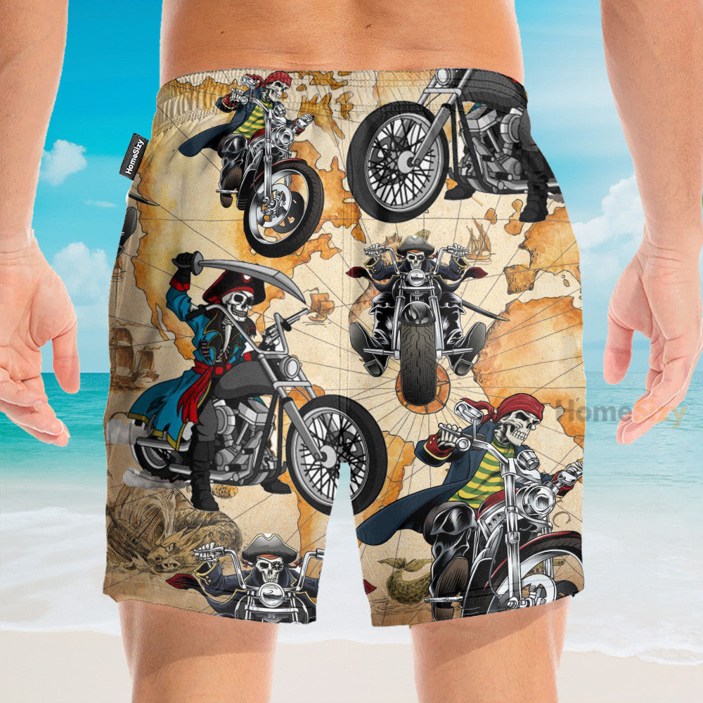 Skull Motorcycle Men's Button's Up Shirts - Hawaiian Shirt & Beach Shorts
