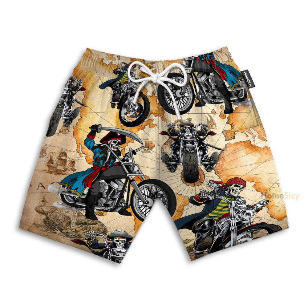 Skull Motorcycle Men's Button's Up Shirts - Hawaiian Shirt & Beach Shorts