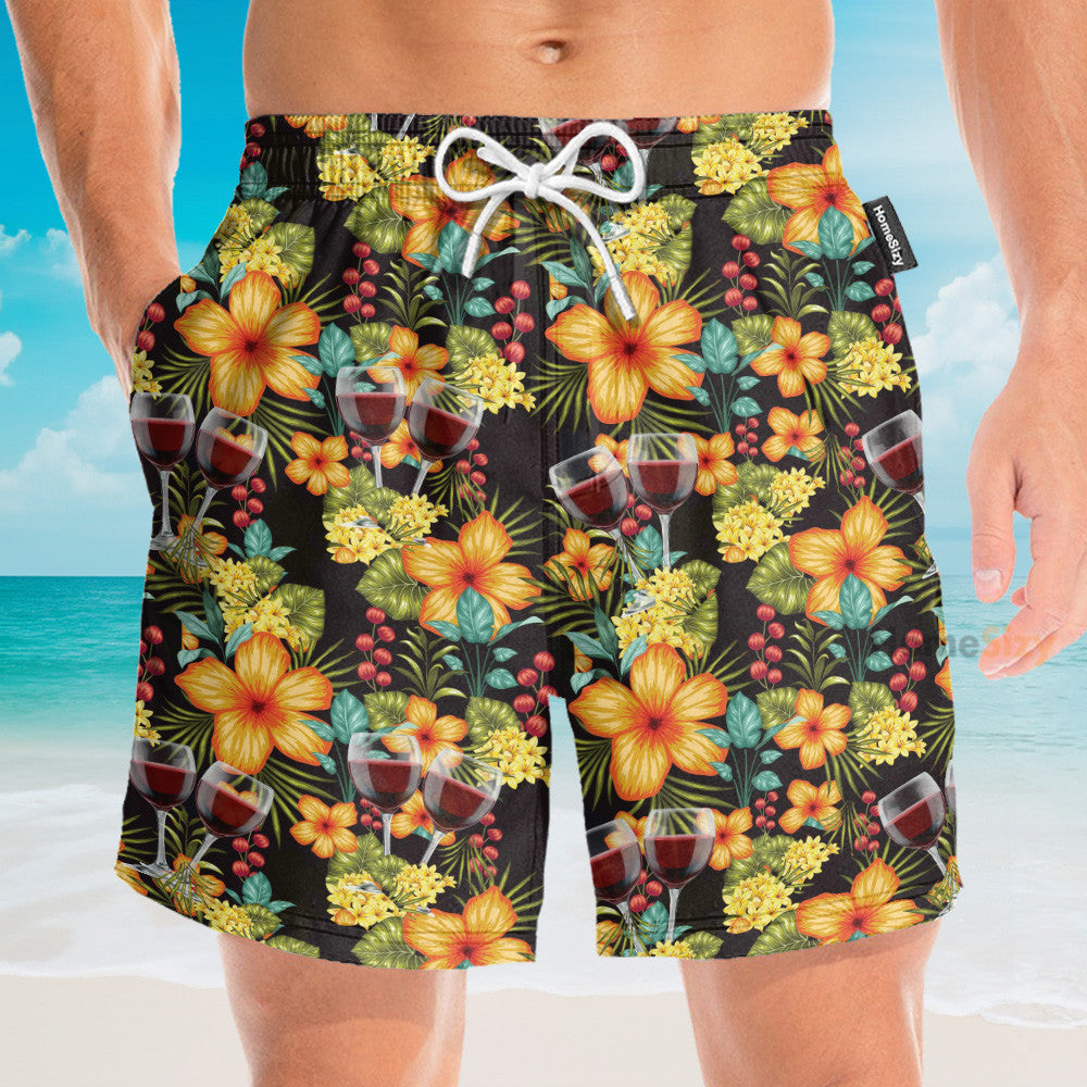 Paradise Red Wine Tropical Flowers Pattern - Hawaiian Shirt & Beach Shorts