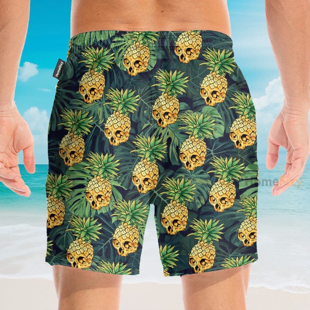 Skull Pineapple Tropical Leaves Pattern - Hawaiian Shirt & Beach Shorts