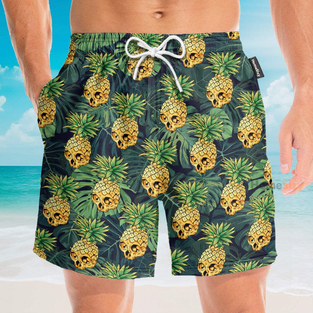Skull Pineapple Tropical Leaves Pattern - Hawaiian Shirt & Beach Shorts