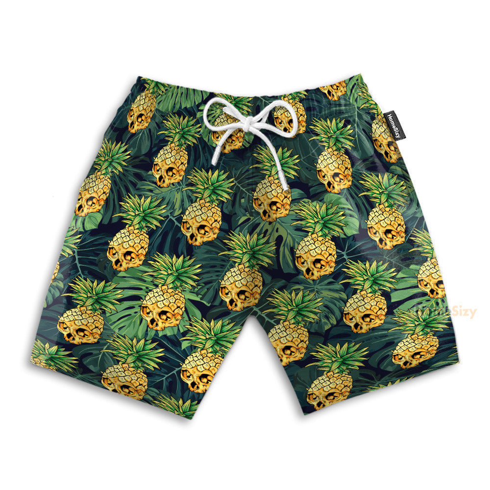 Skull Pineapple Tropical Leaves Pattern - Hawaiian Shirt & Beach Shorts