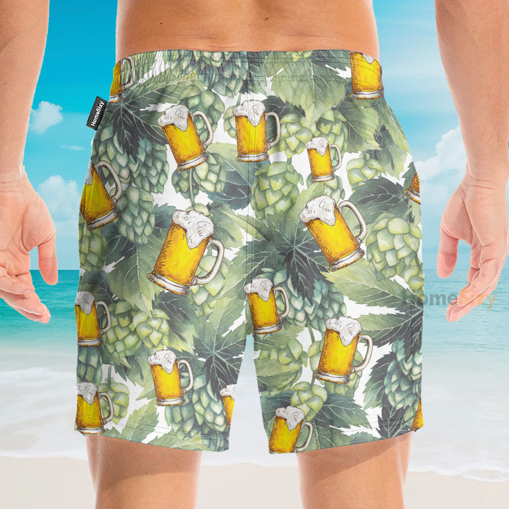 Hops And Craft Beer In Tropical Green Leaves - Hawaiian Shirt & Beach Shorts