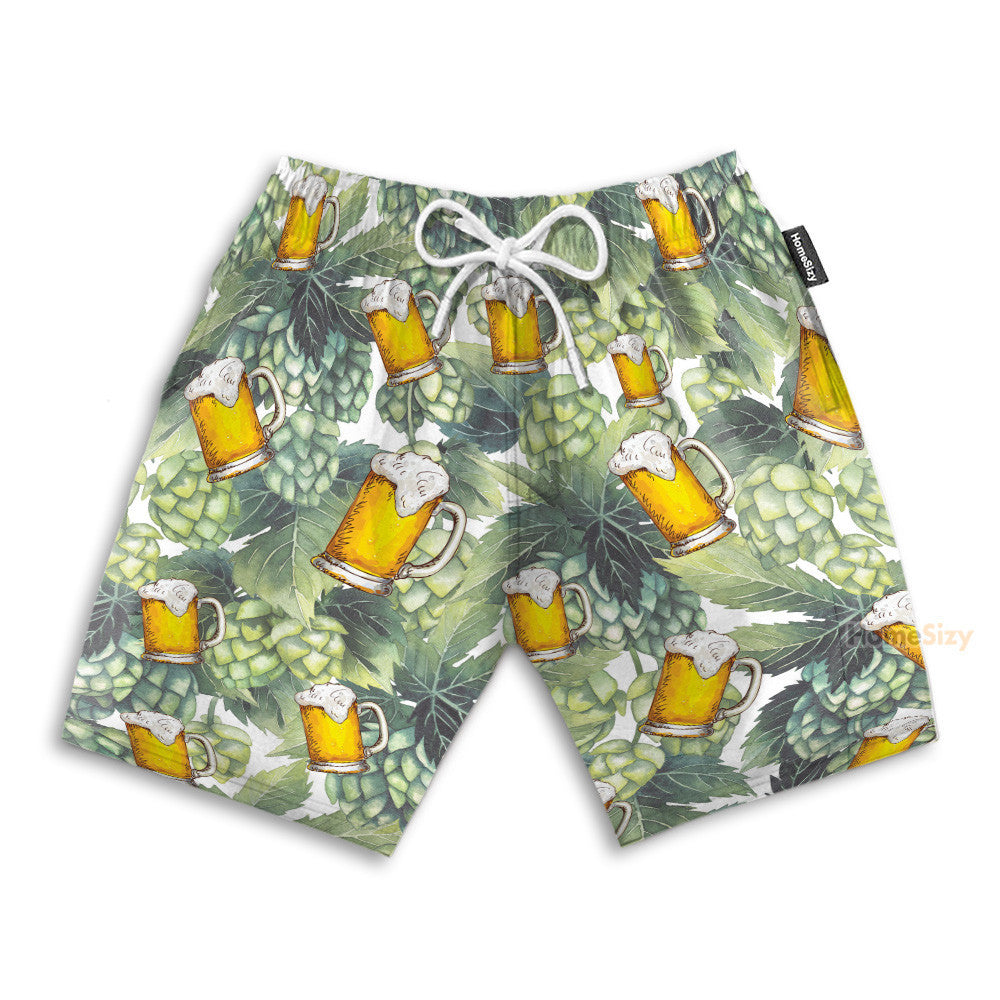 Hops And Craft Beer In Tropical Green Leaves - Hawaiian Shirt & Beach Shorts