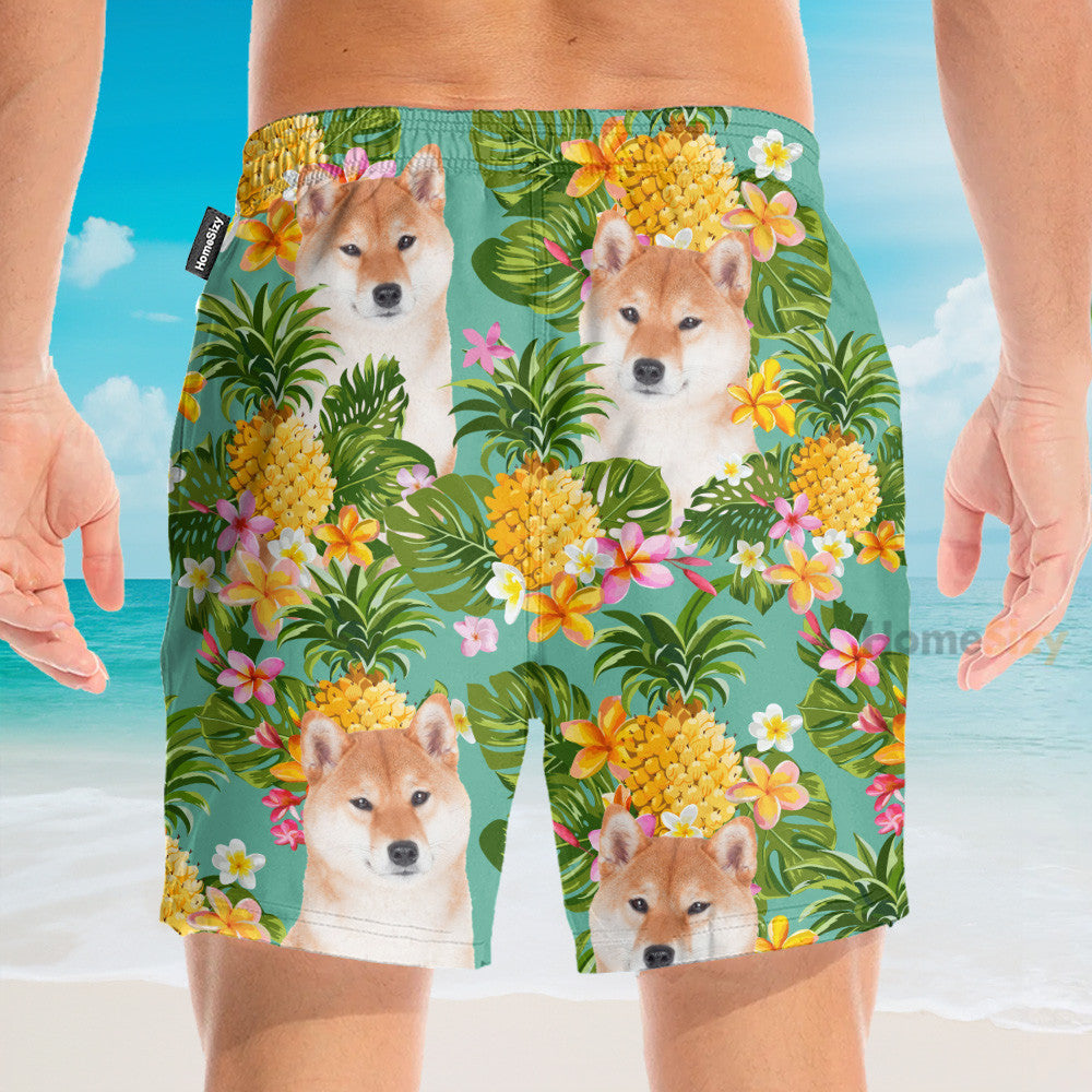 Tropical Pineapple Shiba Funny Button's Up Shirts - Hawaiian Shirt & Beach Shorts