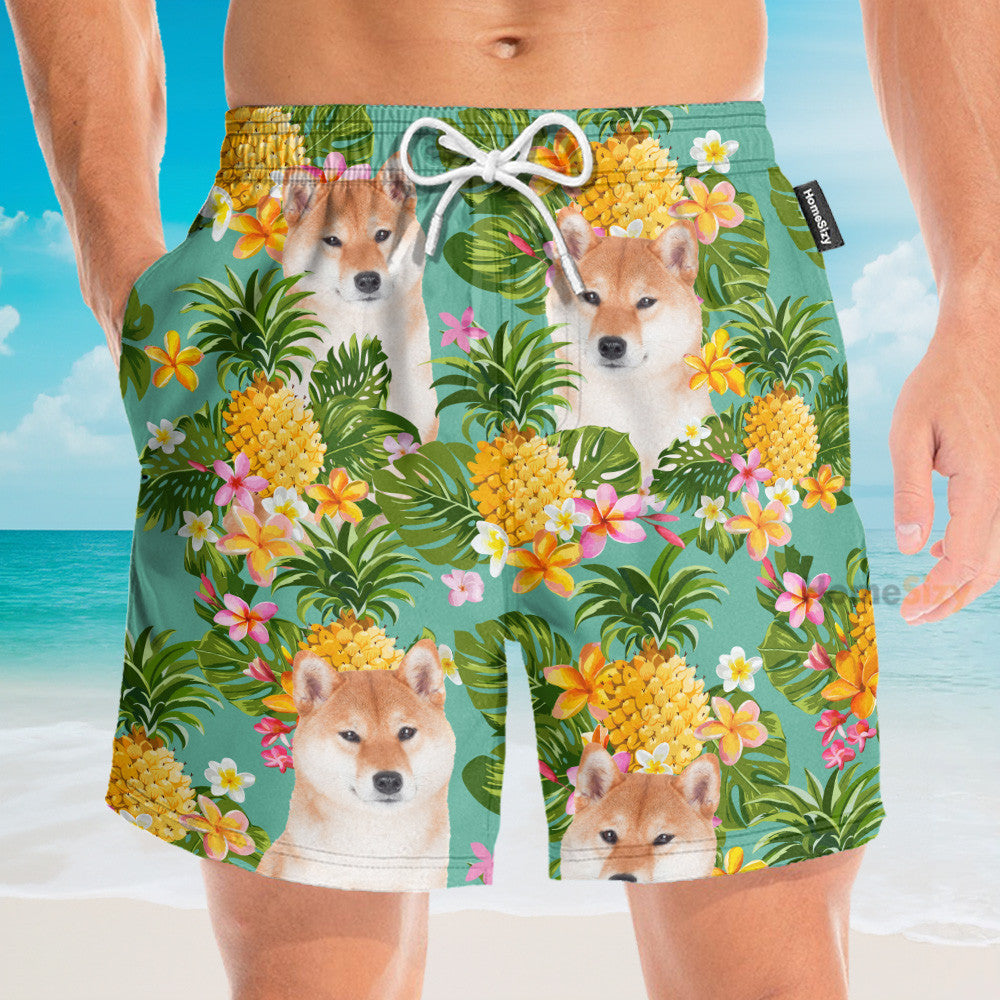 Tropical Pineapple Shiba Funny Button's Up Shirts - Hawaiian Shirt & Beach Shorts