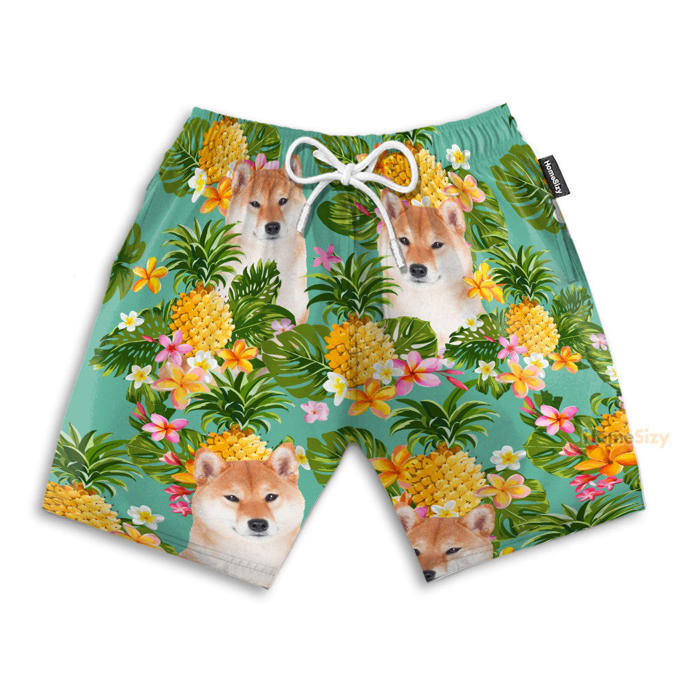 Tropical Pineapple Shiba Funny Button's Up Shirts - Hawaiian Shirt & Beach Shorts