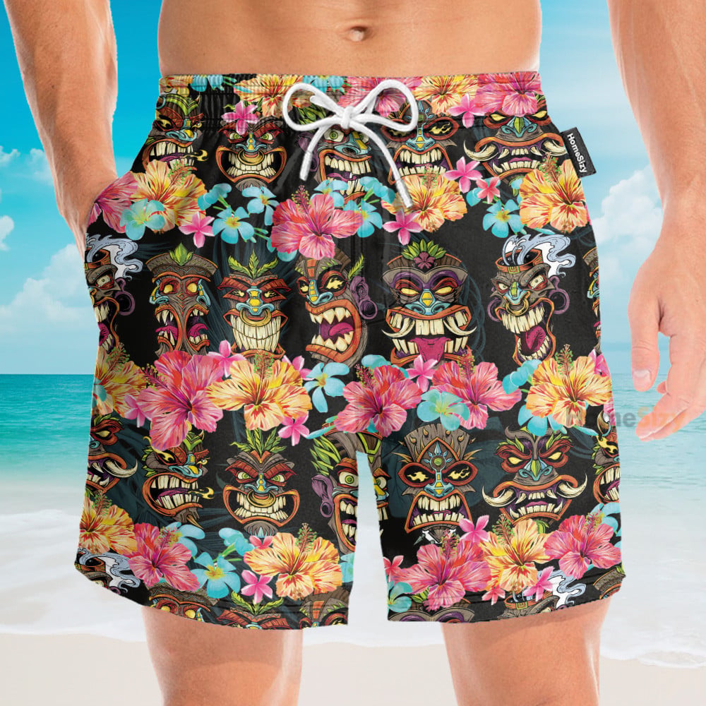 Aloha Summer Tiki Tiki Head - Hawaiian Shirt & Beach Shorts