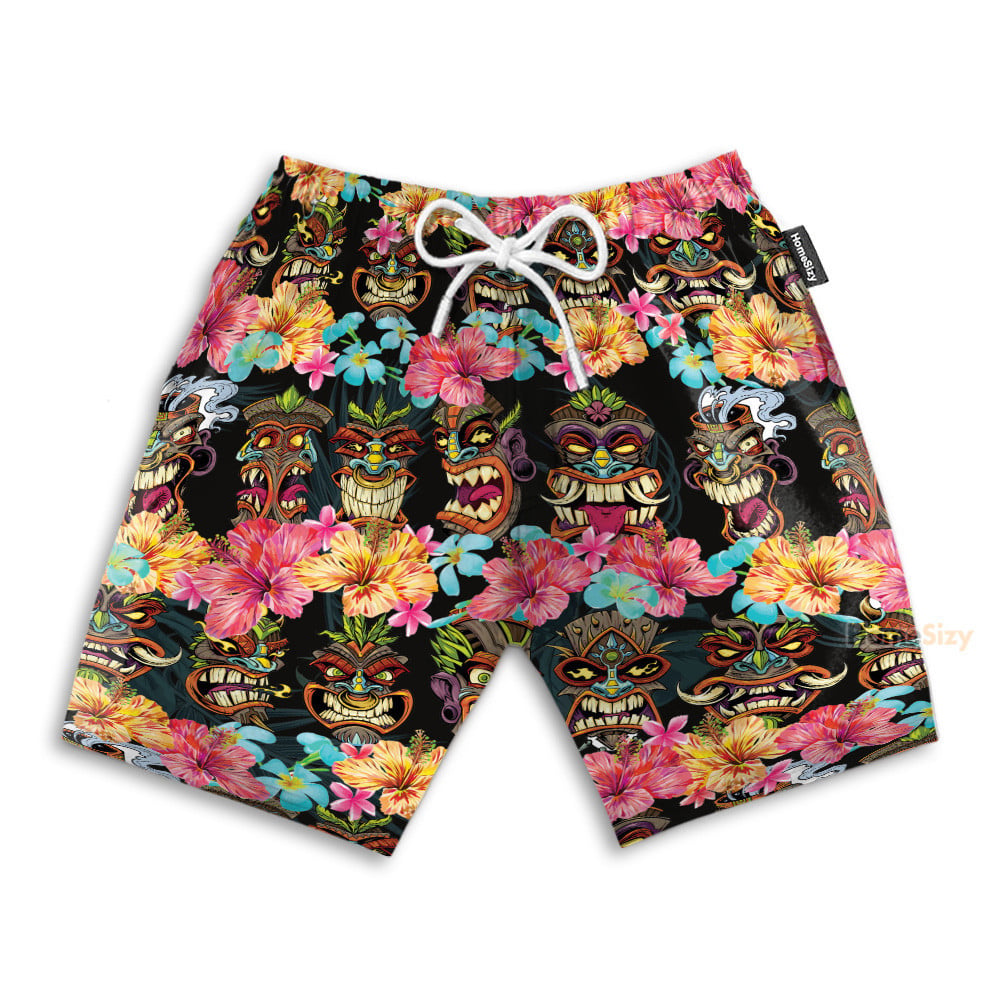 Aloha Summer Tiki Tiki Head - Hawaiian Shirt & Beach Shorts