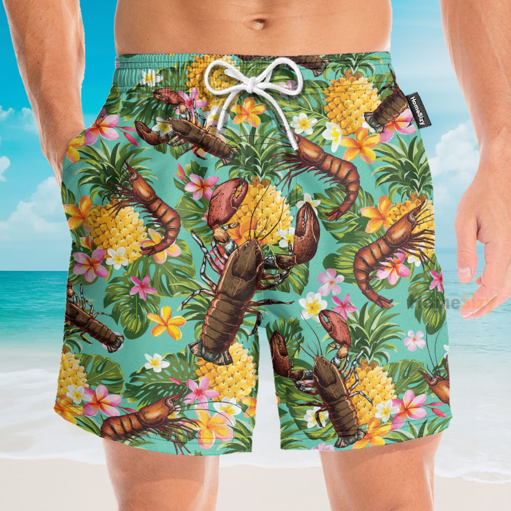 Lobster Tropical Leaves Pattern - Hawaiian Shirt & Beach Shorts