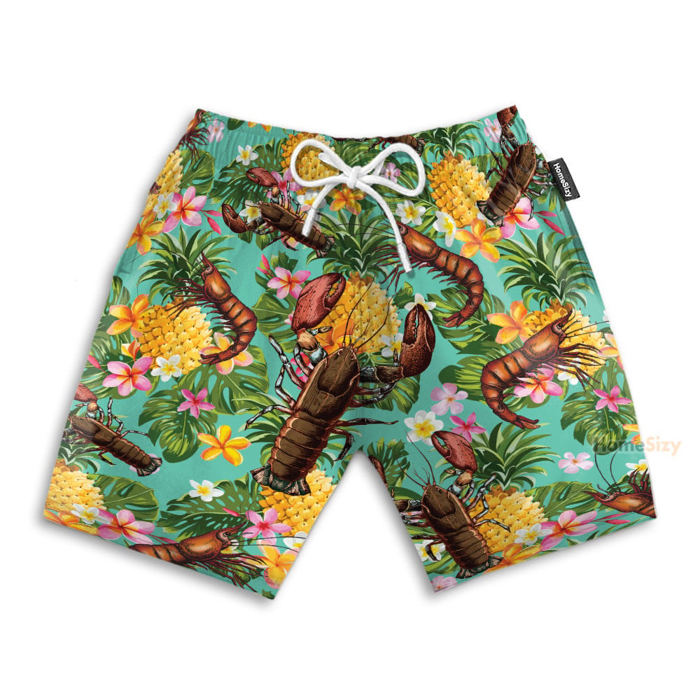 Lobster Tropical Leaves Pattern - Hawaiian Shirt & Beach Shorts