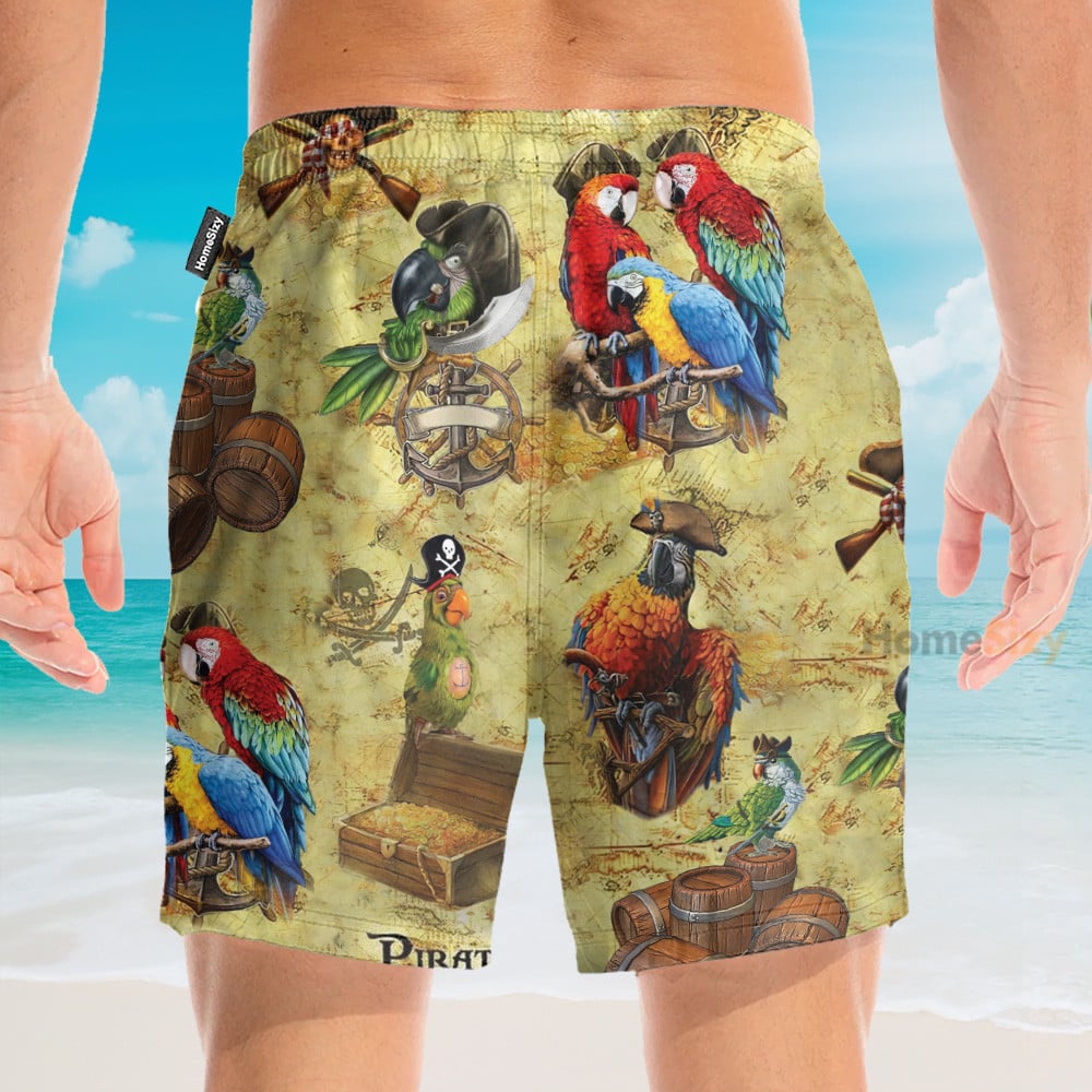Pirate Parrot Men's Button's Up Shirts - Hawaiian Shirt & Beach Shorts