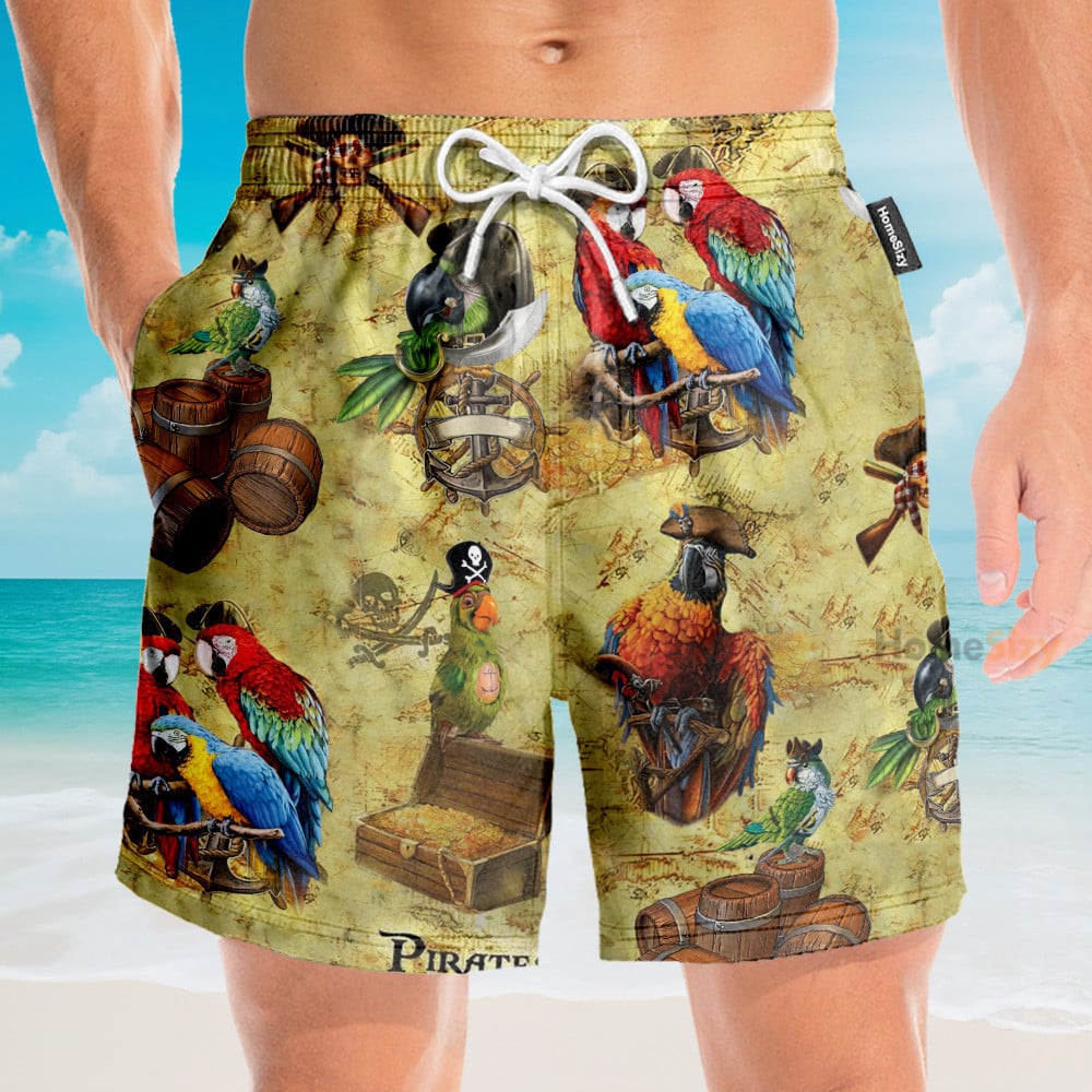 Pirate Parrot Men's Button's Up Shirts - Hawaiian Shirt & Beach Shorts