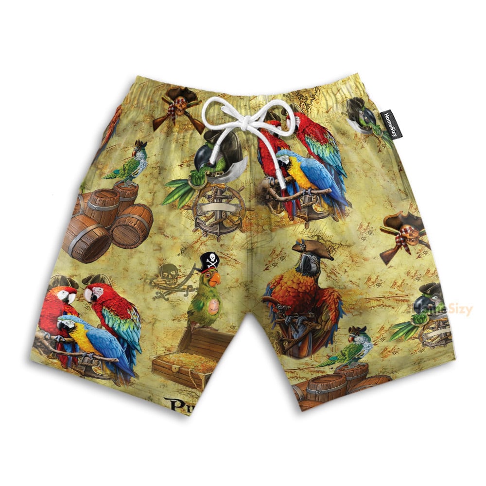 Pirate Parrot Men's Button's Up Shirts - Hawaiian Shirt & Beach Shorts