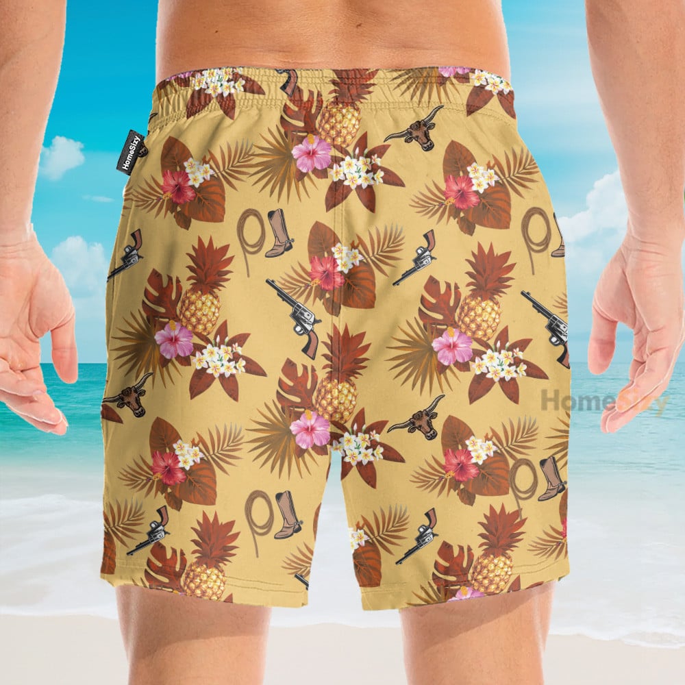 Cowboy Guns, Ropes, Boots Men's Button's Up Shirts - Hawaiian Shirt & Beach Shorts