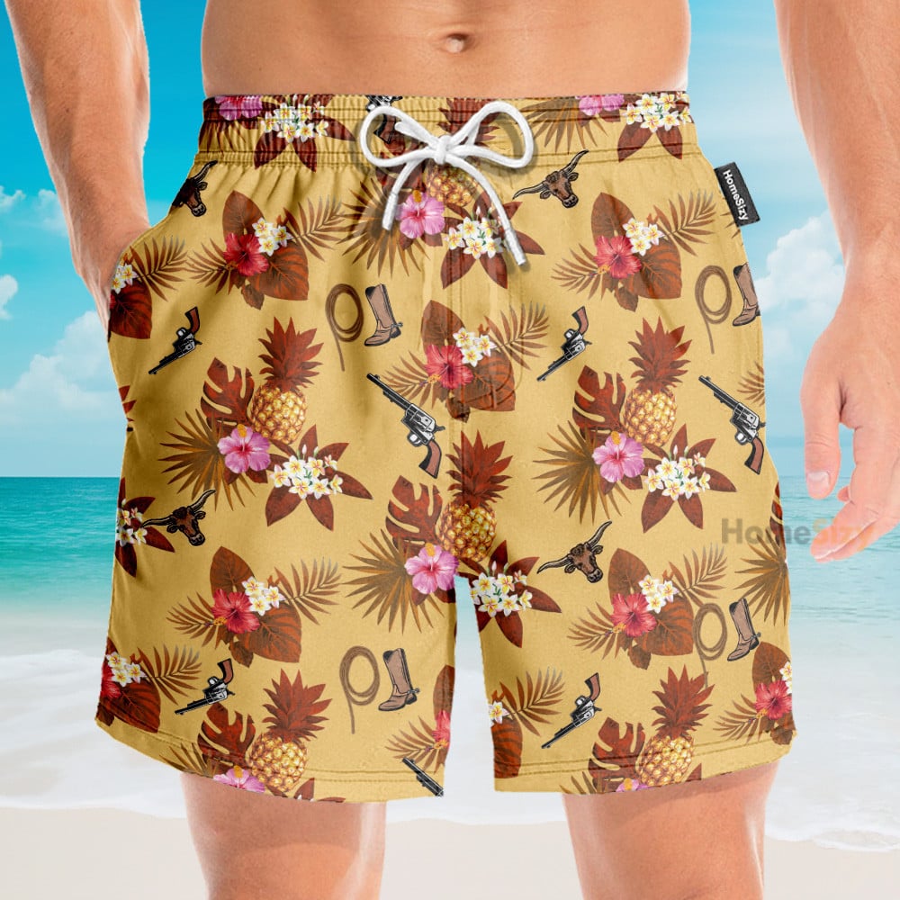 Cowboy Guns, Ropes, Boots Men's Button's Up Shirts - Hawaiian Shirt & Beach Shorts