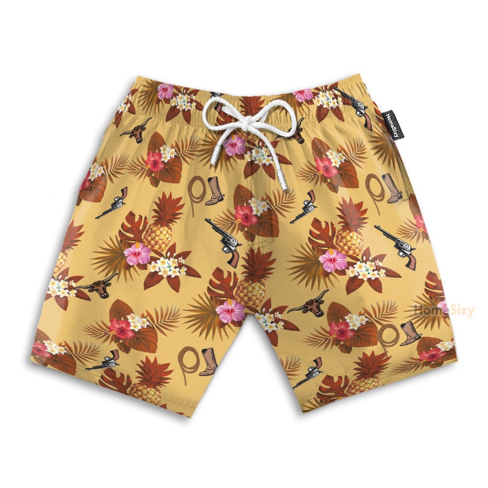 Cowboy Guns, Ropes, Boots Men's Button's Up Shirts - Hawaiian Shirt & Beach Shorts